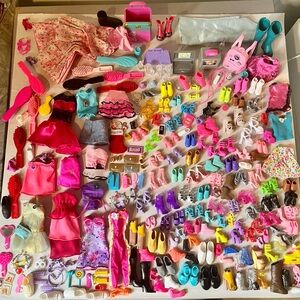 Huge Assorted Barbie Ken Shoe & Accessory Lot Brush Curler Workout Boots Heels